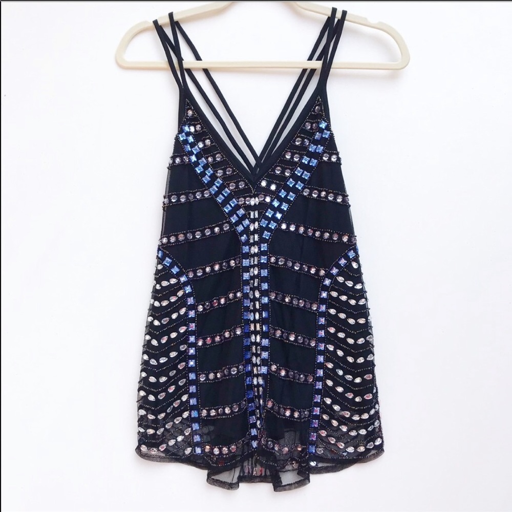 NBD | Beaded Sequin Tank Top Black Size Small